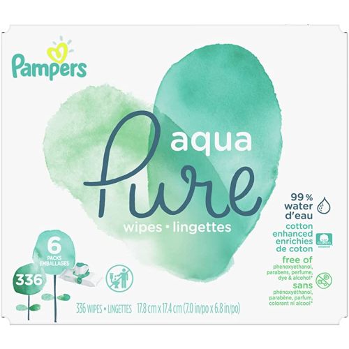 Baby Wipes, Pampers Aqua Pure Sensitive Water Baby Diaper Wipes, Hypoallergenic and Unscented, 6X Pop-Top Travel Packs, 336 Count (Packaging May Vary)