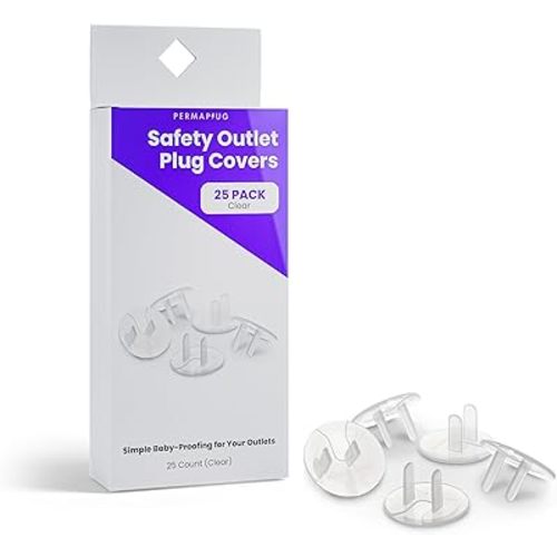 Permaplug Safety Outlet Plug Covers 25-Pack, Clear – Childproof, Tamper-Resistant Plug Protectors and Outlet Covers for Baby Safety, Durable and Easy to Install Electrical Outlet Covers