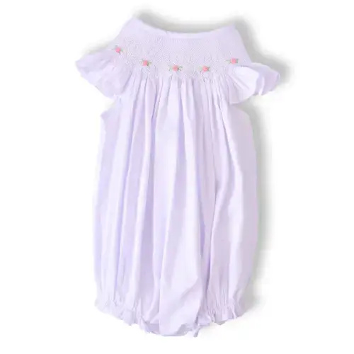 Pink Roses on White Smocked Bubble