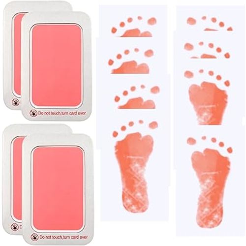 Baby Footprint and Handprint Kit, 4 Pink Inkless Print Pads + 8 Imprint Cards, Dog Paw Print Kit Clean Touch Ink Pad Perfect Keepsake Gift for Newborns and Pets Printing Touch Imprints