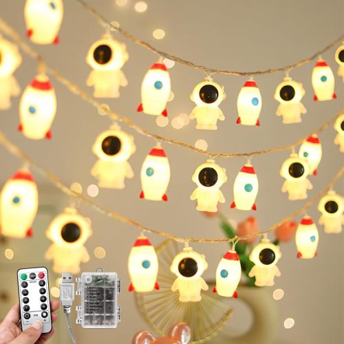 AceList 20 LED Space String Lights, Magical Rocket and Astronaut Decor | USB&Battery Powered for Children's/Kids' Rooms, Party, Nursery, Christmas, Bedroom and Room Decor(Warm Yellow)