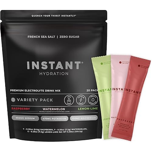 Instant Hydration Sugar Free Electrolytes Powder Packets Variety Pack - Watermelon, Raspberry, Lemon Lime Drink Mix & Travel Essentials with Magnesium and Potassium - Post Workout Recovery - 20 Sticks