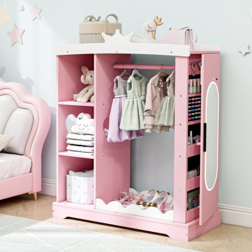 Harriet Bee Kids Armoire with Jewelry Cabinet, Dress up Storage with Mirror and Shelves & Reviews | Wayfair
