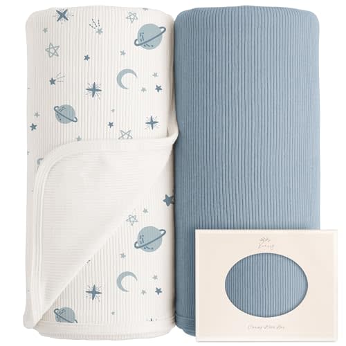 Konssy Ribbed Knit Baby Blankets 2 Pack, Stretchy Lightweight Swaddle Blanket for Boys & Girls, Soft Cozy Receiving Wrap for Newborns, Infants, & Toddlers, 33x42 Inch