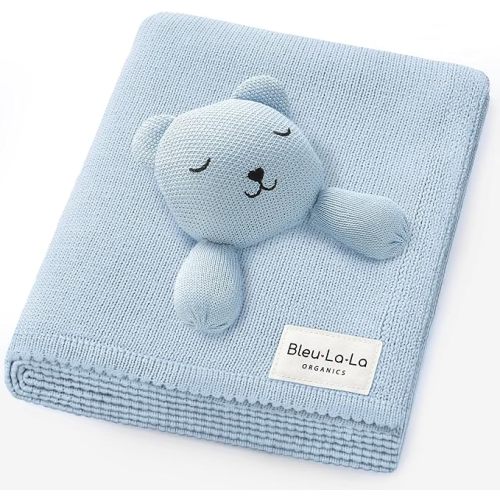 Blanket Lovey 100% Organic Cotton Baby Blanket with Comfort Lovey, Soft Security Blanket for Newborns & Toddlers (Bear- Sky Blue)