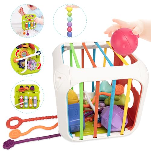 Aprilwolf Montessori Toys for Toddlers, 7-in-1 Activity Cube, Shape Sorter Toy| Baby Developmental Learning Toys| First Birthday Gifts