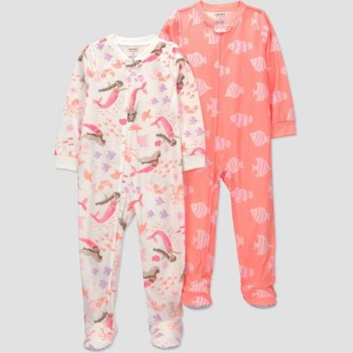 Carter's Just One You® Toddler Girls' 2pc Long Sleeve Mermaids Footed Pajama Set - Orange 12M