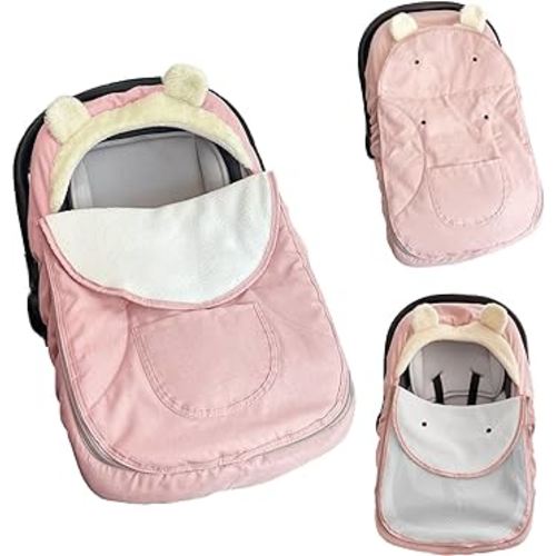 Carseat Cover Girls, Car Seat Covers for Babies Winter, Cozy Baby Car Seat Cover, Infant Car Seat Cover & Canopies Winter for Stroller Keeping Warm (Pink)