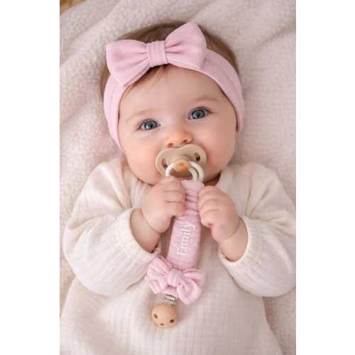 Personalized Bow Pacifier Clip, Custom Name Baby Accessory, Neutral Boho Holder