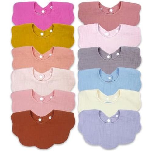 Baby Drool Bibs for Unisex Girls Boys 12 Pack Baby Muslin Bibs for Drooling and Teething
