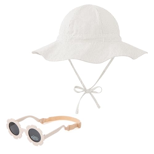 Zando UPF 50+ Baby Sun Hat with Sunglasses Adjustable Toddler Bucket Hat Beach Hat for Baby Boy Girls Outdoor Baby Summer Hat