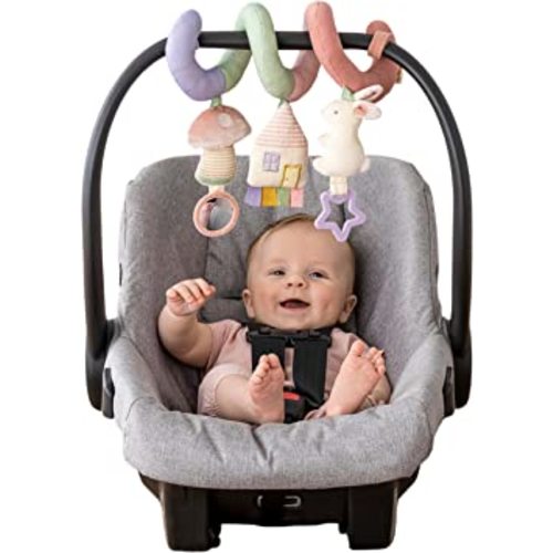 Itzy Ritzy Spiral Car Seat & Stroller Activity Toy - Stroller & Car Seat Toys for Ages 0 Months and Up - Hanging Toys Include Dangling Ring, Mirror and Textured Ribbons (Pastel Rainbow)