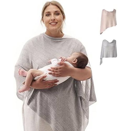 Momcozy Ultra-Light Nursing Cover for Breastfeeding, Soft Breathable Tencel™ Lyocell Fabric, Multi-Use Feeding Shawl, Newborn Essentials Must Haves(Light Gray, Plus)