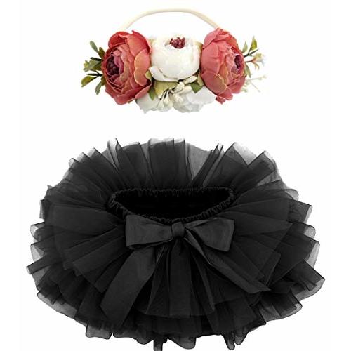 BGFKS Baby Girls Soft Fluffy Tutu Skirt with Diaper Cover,Toddler Girl Tutu Skirt Sets with Flower Headband.