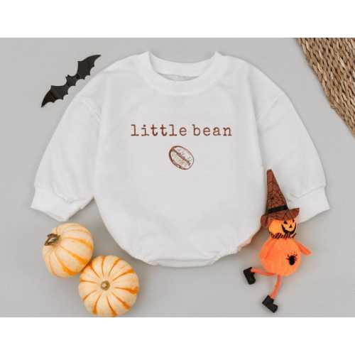 Retro Vintage Little Bean Coffee Baby Romper Short Sleeves ,Minimalist Baby,First Birthday Baby Outfit, New Baby Bodysuit, Bubble Romper