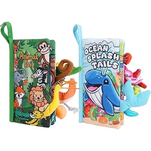 HECCEI Baby Books Toys Crinkle Books for Babies - 2-Pack Soft Cloth Baby Book 0-6 Months Baby Shower Newborn Gifts for Boys Girls 6-12 Months, Infant Car Seat Toys Tummy Time Sensory Book