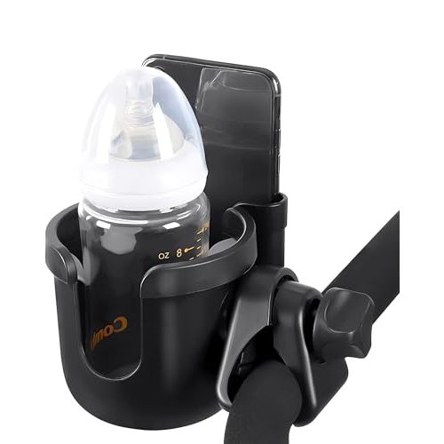 Universal Stroller Cup Holder with Mobile Phone Strollers Storage Rack, 360 Degrees Rotation Drink Holder for Bike, Pushchair, Wheelchair, Walker, Fits Most Cups