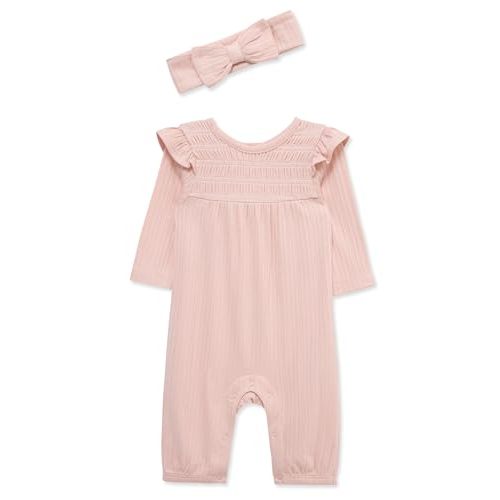Little Me Simply Essential Solids Clothes for Baby Girls' Jumpsuit and Coordinating Headband Set, 3 Months to 12 Months