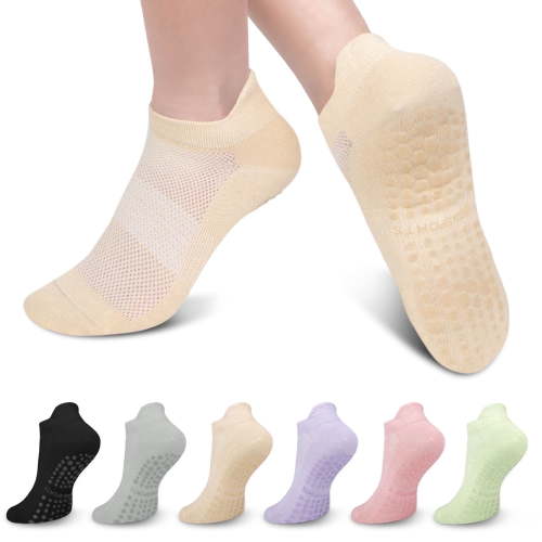 Loritta Grip Socks for Women, Yoga Socks with Adhesive Grips, Pilates, Ballet, Hospital, 6 Pairs