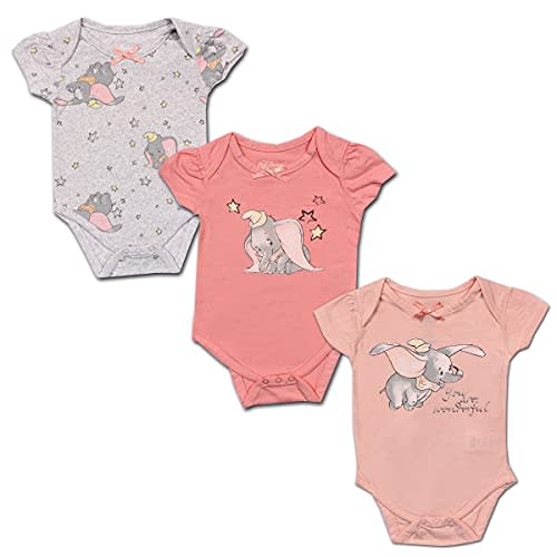 Disney Girls’ Dumbo, Princess Or Winnie The Pooh 3 Pack Bodysuit for Newborn – Pink/Grey or Pink/Green/Grey or Pink/Beige