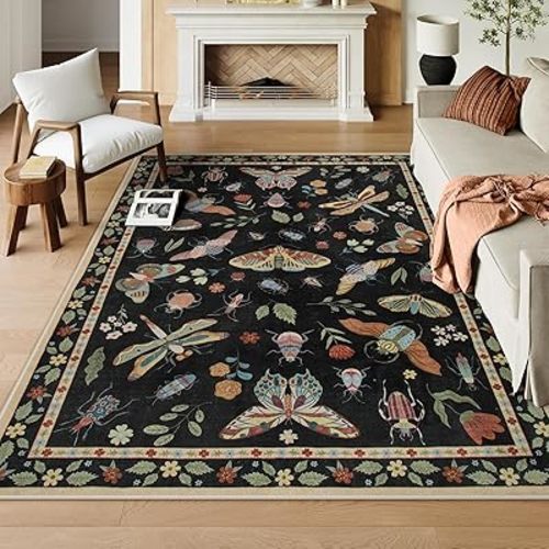 Lahome Bug 5x7 Area Rugs, Gothic Bug Black Rug for Bedroom Reading Corner