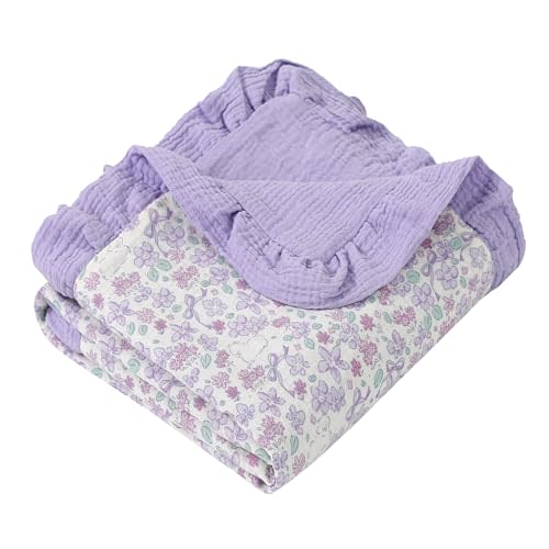 Muslin Toddler Blanket 43"x43" - 100% Cotton Super Soft Crib Blanket for Baby, Infant, Toddler & Baby Girl,Lightweight Nursing Cover & Breathable Stroller Blanket,Floral Design (Purple)