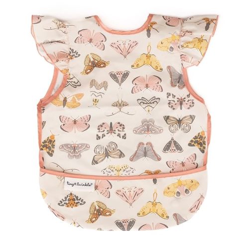 Tiny Twinkle Mess Proof Baby Bib for Girls | Waterproof Toddler Bib for Eating | Baby Apron for Feeding | Machine Washable | Perfect Shower Gift (Flutter, 6–24M)
