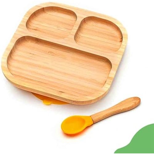 Baby Toddler Stay Put Dish, Kids Suction Plate, Bamboo Cute Tableware