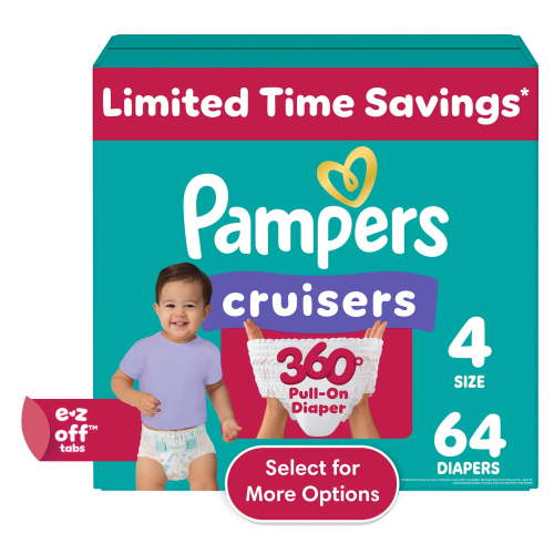 Free Shipping! Pampers Cruisers 360 Diapers Size 4 64 Count Leakproof Stretchy Waistband Hypoallergenic