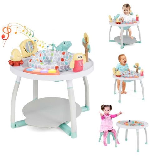 Costway 5-in-1 Baby Activity Center with Rotating Seat Removable Toys Lights & Music Blue/White/Pink