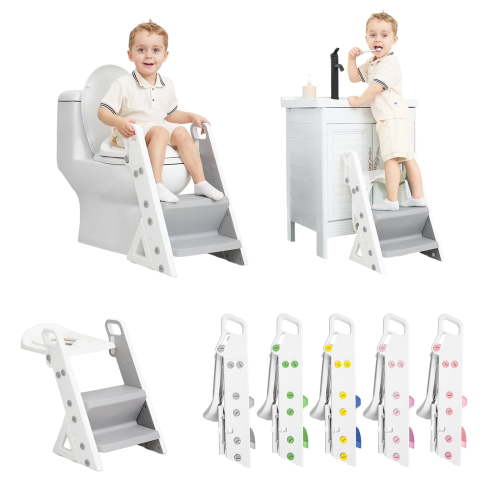 Beavtaens Potty Training Toilet Seat, Upgrade Foldable Step Stool with Adjustable Ladder, for Ages 1-7