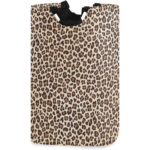 ALAZA Large Laundry Basket Leopard Print Animal Cheetah Laundry Bag Hamper Collapsible Oxford Cloth Stylish Home Storage Bin with Handles, 22.7 Inch