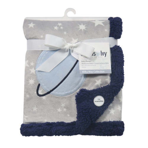 Milky Way Gray/Blue Stars and Planet Minky/Faux Shearling Soft Baby Blanket – Lambs & Ivy
