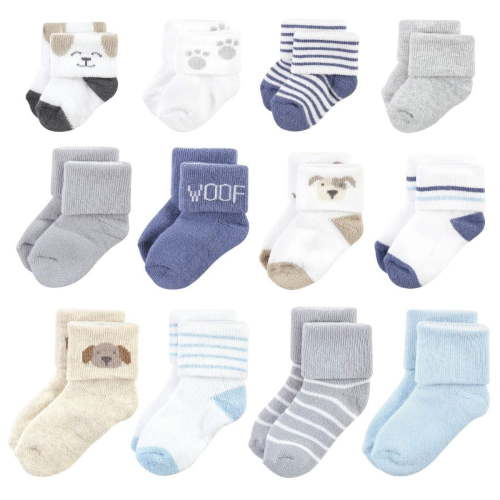 Hudson Baby Infant Boys Grow With Me Socks 12pk, Dog, 0-24 Months