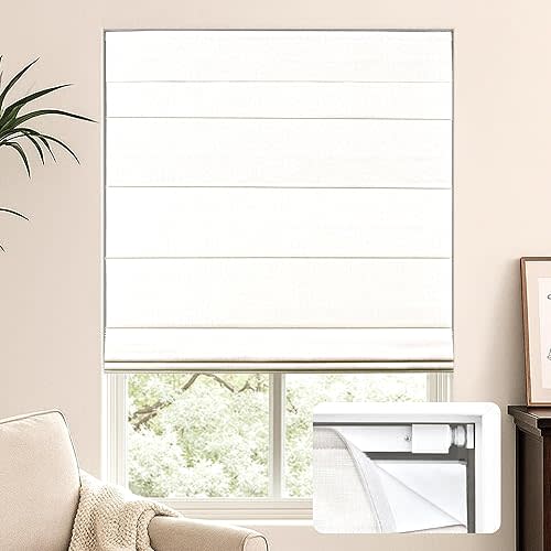 LazBlinds No Tools No Drill Cordless Roman Shades for Windows, Blackout Thermal Insulated UV Blocking Window Blinds, Lightweight Fabric Blinds for Indoor Windows, 20" W x 60" H, Blackout - White