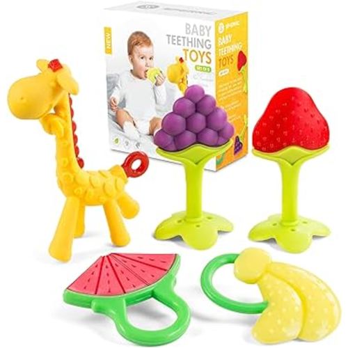 Baby Teething Toys for Newborn (5-Pack) Freezer Safe BPA Free Infant and Toddler Silicone Teethers Soothe Babies Gums, Perfect Baby Gift