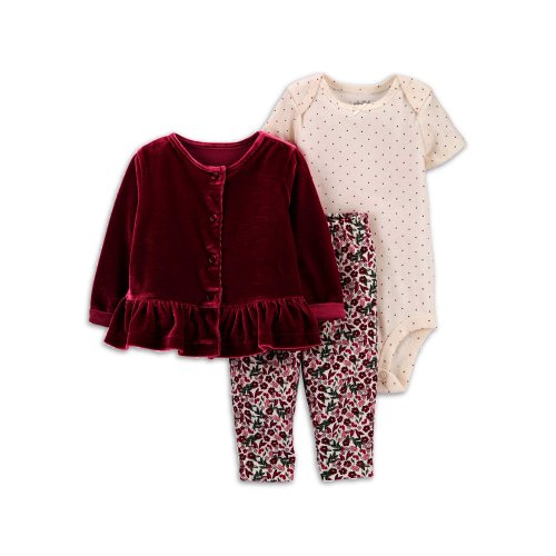 Child of Mine by Carter's Baby Girl Cardigan, Bodysuit,& Pant Outfit, 3pc set