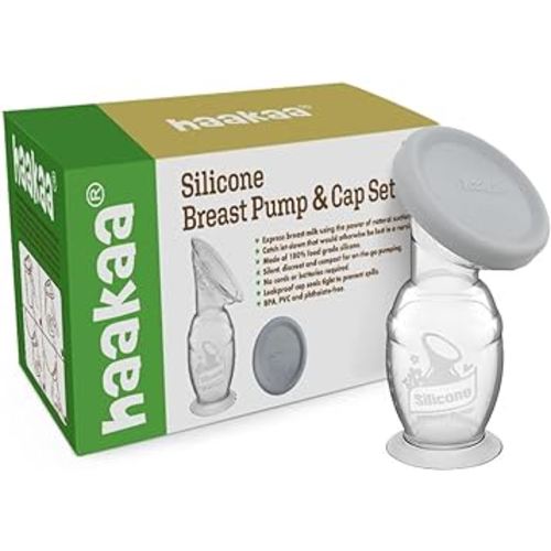 Haakaa Gen 2 Silicone Breast Pump with Suction Base and Leak-Proof Silicone Cap, 4 oz/100 ml, BPA PVC and Phthalate Free
