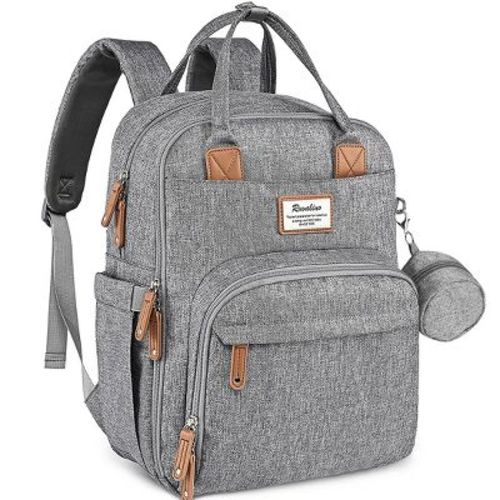 Ruvalino Expandable Diaper Bag Backpack, XL Waterproof Baby Bag with Changing Pad and Insulated Bottle Holders - Light Gray