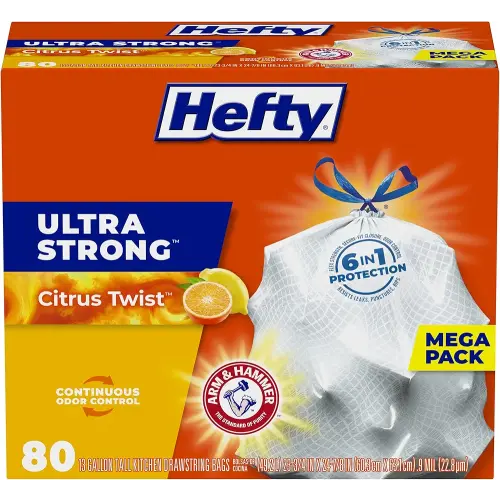 Hefty Ultra Strong Tall Kitchen Trash Bags, Citrus Twist Scent, 13 Gallon, 80 Count