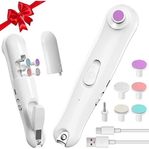 Baby Electric Nail Trimmer Baby Nail Clippers, Safe Nail Filer Grinder Kit for Newborn Infant Toddler Kids or Adults Toenails Fingernails Care Trim Polish, with Led Light and 6 Grinding Heads