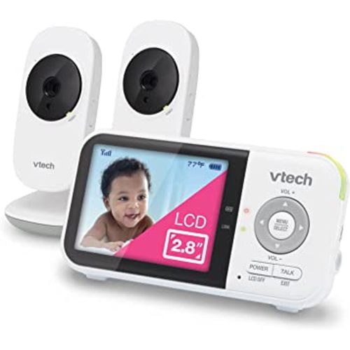 VTech VM819-2 Baby Monitor, 2.8” Screen, 2 Cameras, 1000ft Range, Night Vision, 2-Way Audio, Temperature Sensor, Lullabies, Secured Transmission No WiFi