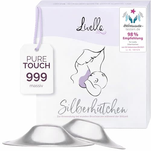LIVELLA - Original Silver Nursing Cups - Made in Germany with 999 Silver - Universal Fit - Protect and Soothe Sore Nipples - Silver Nipple Shields for Breastfeeding - FDA-Registered