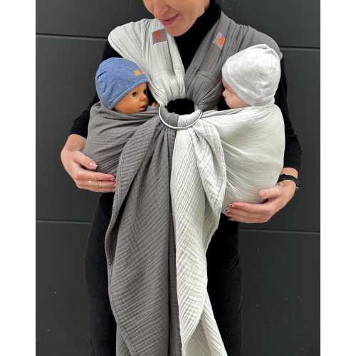 BEIGE Twin Ring Sling, Twins baby carrier, Twins sling for newborn, 100% Organic Cotton ring sling, Muslin ring sling, Twin Babywearing