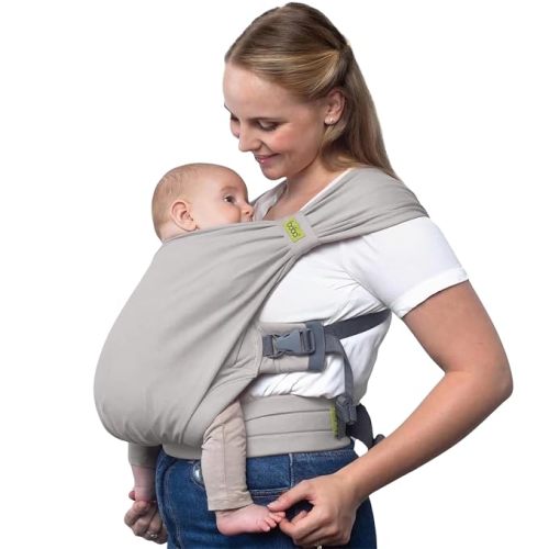 Boba Boba Bliss Hybrid Baby Carrier Newborn to Toddler - 2-in-1 Baby Wrap & Carrier - No-Tie Baby Sling - Certified Hip-Healthy - Soft & Stretchy - 7-35 lbs (Gray)