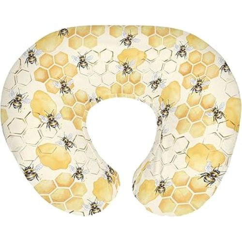Honeycomb Bees Baby Nursing Pillow Covers for Boy Girl Yellow Bee Honey Nursing Pillow Slipcovers for Breastfeeding Pillows Spring Summer Soft Stretchy Removable Covers for Newborn Infant