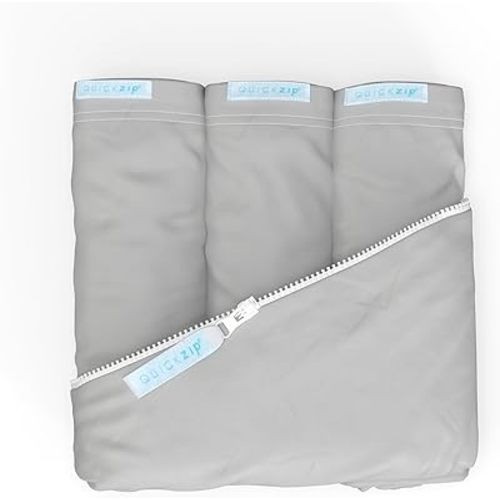 QuickZip Crib Sheet Set - Faster, Safer, Easier Baby Crib Sheets - Includes1 Wraparound Base & 3 Zip-On Crib Sheets – Misty Gray 100% Cotton - Fits All Standard Crib Mattresses