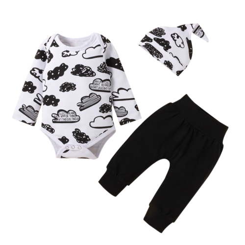 Fesfesfes Infant Neutral Onesies for Baby Boy Girls Cartoon Clouds Pattern Hat Long Sleeve Clothe Three-piece Rompers