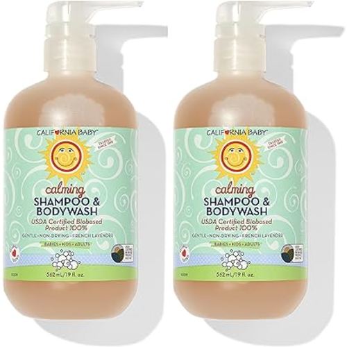 California Baby Calming Lavender Shampoo and Body Wash | 100% Plant-Based (USDA Certified) | Allergy Friendly | Baby Soap and Toddler Shampoo for Dry, Sensitive Skin | 562 mL / 19 fl. oz (Pack of 2)