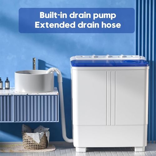 Auertech Portable Washing Machine, 20lbs Twin Tub Washer Mini Compact Laundry Machine with Drain Pump, Semi-automatic 12lbs Washer 8lbs Spinner Combo for Dorms, Apartments, RVs